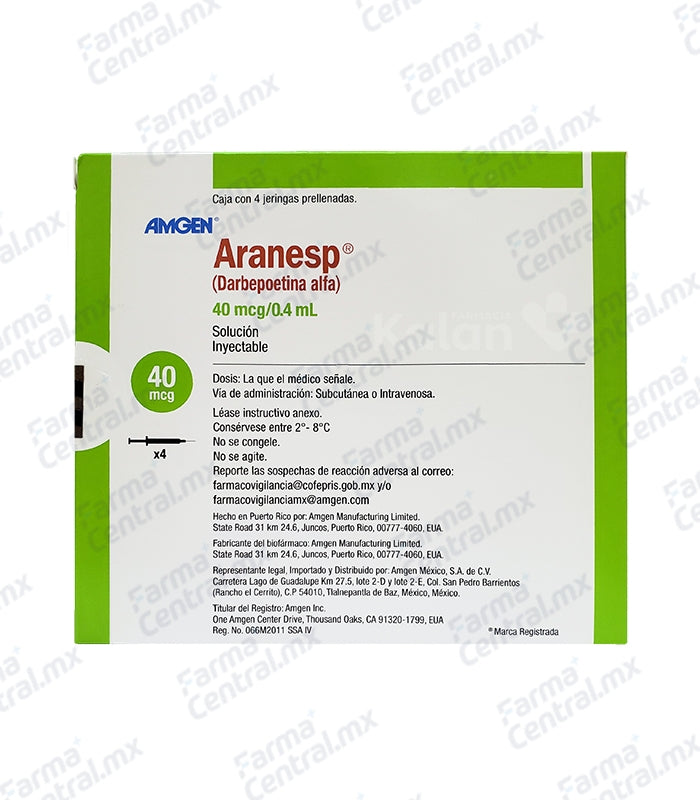 Aranesp 40 mcg solucion inyectable, caja con 4 jeringas - Darbepoetina Alfa