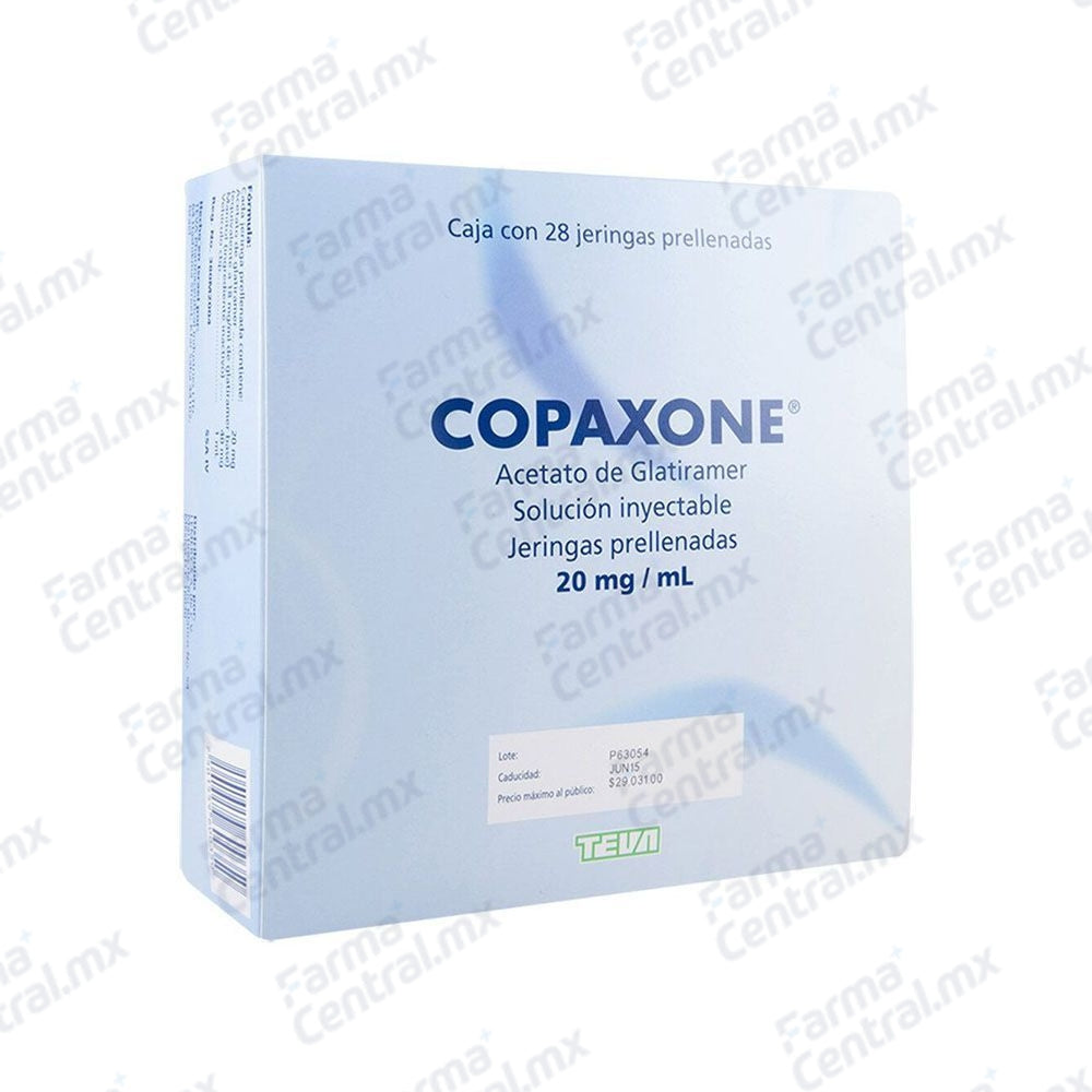 Copaxone 20 mg caja con 28 jeringas prellenadas (Glatiramer)