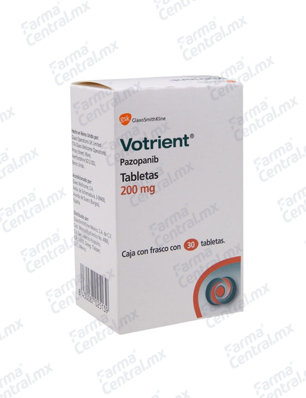 Votrient 200 mg con 30 tabletas - Pazopanib