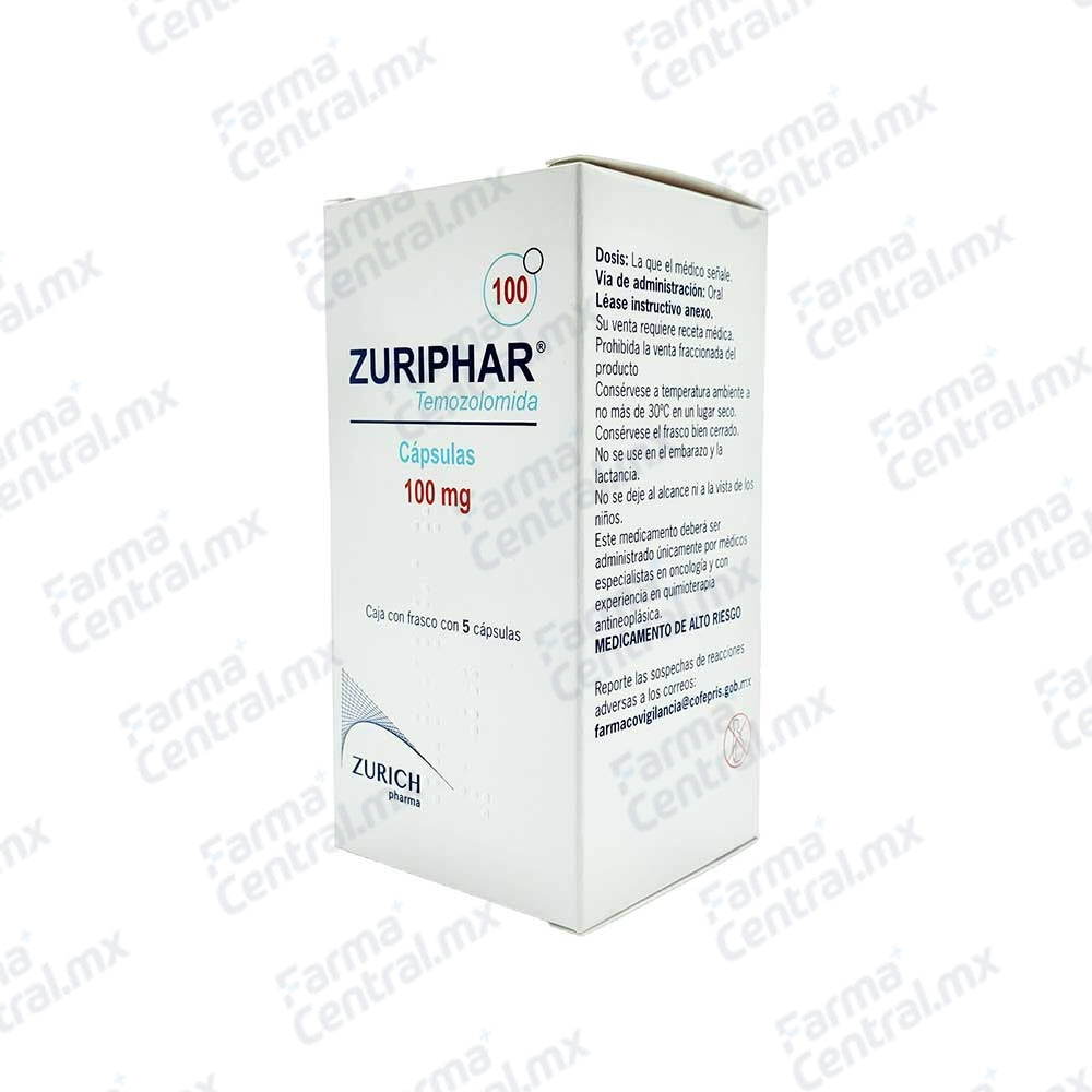 Zuriphar 100 mg con 5 capsulas - Temozolomida