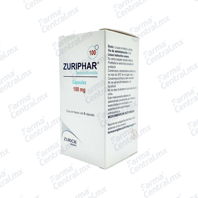 Zuriphar 100 mg con 5 capsulas - Temozolomida